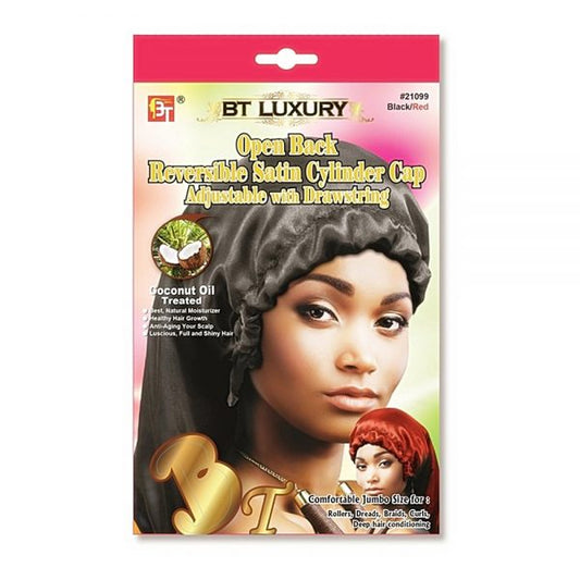 BEAUTY TOWN OPEN BACK REVERSIBLE SATIN CYLINDER CAP – Coconut Oil Treated